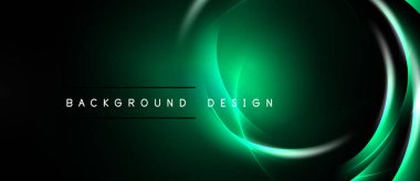 Koyu yeşil soyut arka plan. Parlak kıvrımlar dinamik görsel efekt yaratır. Sancaklar ve sunumlar için modern tasarım uygun.