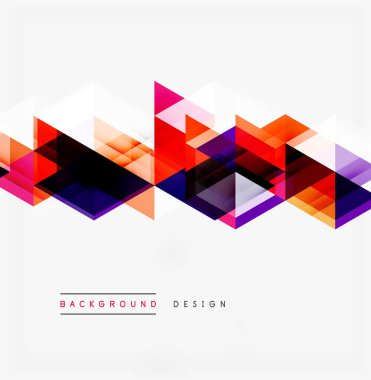 Soyut geometrik desen. Canlı üçgenler çakışıyor, dinamik görsel doku yaratıyor. Renkler mor, turuncu, kırmızı, siyah aralığında. Modern tasarım ögesi.