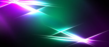 Soyut arka plan canlı morumsu, deniz mavisi parlaklıklarına sahip. Parlak çizgiler, dinamik ışık efektleri oluşturarak kesişiyor. Koyu alanlar çerçeve bileşimi.