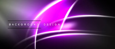 Soyut neon hatları dinamik arkaplan oluşturur. Mor, beyaz renkler harmanlanarak modern tasarım elementini oluşturur. Minimalist estetik.
