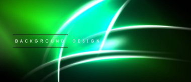 Soyut yeşil neon çizgileri dinamik arkaplan oluşturur. Parlak kıvrımlar kesişiyor, modern tasarım elementini oluşturuyor. Canlı aydınlatma.