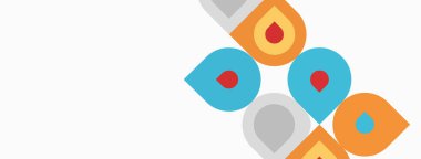 Beyaz arka plana dağılmış renkli damlalar. Basit şekiller, canlı renkler, modern tasarım elementleri mevcut. Minimalist estetik.