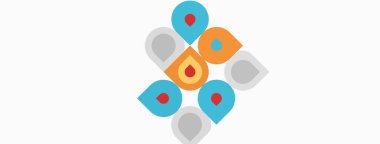 Soyut grafik tasarımı üst üste binen renkli yuvarlak kareler içerir. Basit şekiller modern görsel desen oluşturur.