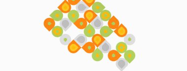 Soyut şablon yuvarlak şekilleri tekrarlıyor. Turuncu, gri, yeşil renkler geometrik kompozisyon oluşturur. Basit tasarım, modern estetik..