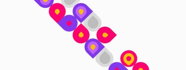 Soyut geometrik şekiller, daireler, kareler, canlı renkler. Çapraz düzenleme dinamik görsel desen yaratır. Minimalist tasarım.