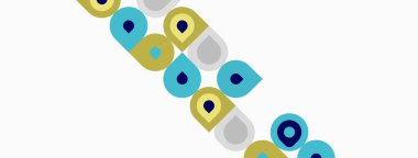 Soyut desen renkli daireler, kareler içerir. Çapraz düzenleme dinamik görsel akış yaratır. Basit şekiller, temiz tasarım.