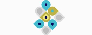 Soyut geometrik şekiller, mavi, altın, gri. Minimalist tasarım beyaz arka planda. Basit desen, modern estetik..