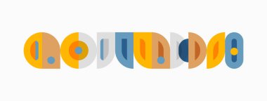 Retro tasarımı yatay olarak düzenlenmiş renkli soyut şekiller içerir. Minimalist stil, klasik, oyuncu kompozisyonu çağrıştırıyor.