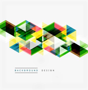 Soyut geometrik şekiller örtüşür, canlı renkli desenler yaratır. Arkaplan ve sunumlar için modern tasarım ögesi.