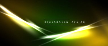 Soyut arkaplan parlak yeşil, sarı ışık çizgilerine sahiptir. Karanlık kenarlı modern tasarım dinamik görsel efekt yaratır.