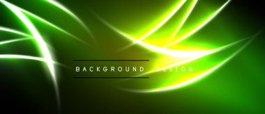 Karanlık arka planda parlak neon çizgiler. Soyut dalgalar dinamik görsel etki yaratır. Dijital projeler için modern tasarım ögesi.