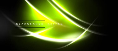 Karanlık arka planda parlak neon çizgiler. Soyut eğriler dinamik görsel etki yaratır. Dijital projeler için modern tasarım ögesi.