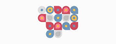 Soyut geometrik şekiller, daireler, kareler, üst üste binen renkler. Minimalist tasarım, hafif arkaplan, oyuncu kompozisyon.