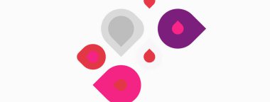 Soyut tasarım beyaz arkaplana karşı renkli damlacık şekilleri içerir. Minimalist kompozisyon, oyuncu formlar, modern estetik.