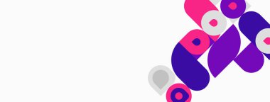 Soyut şekiller, canlı renkler, modern tasarım. Pembe, mor, beyaz elementler dinamik bileşim yaratır. Minimalist estetik.