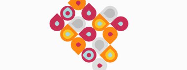 Soyut desen renkli daireler, kareler, dikdörtgenler içerir. Şekiller örtüşür ve dinamik görsel doku yaratır. Minimalist tasarım.