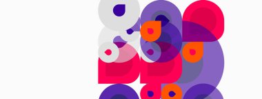 Üst üste binen daireler içeren soyut kompozisyon. Canlı pembeler, morlar, portakallar dinamik görsel doku oluşturur. Modern tasarım elemanları.