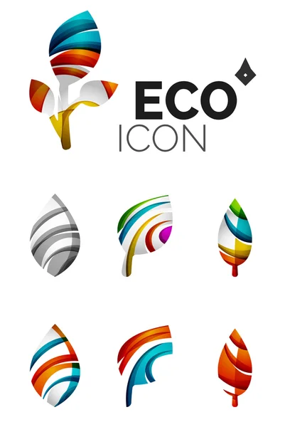 Conjunto de iconos abstractos de la hoja ecológica, conceptos de la naturaleza del logotipo del negocio, diseño geométrico moderno limpio — Archivo Imágenes Vectoriales