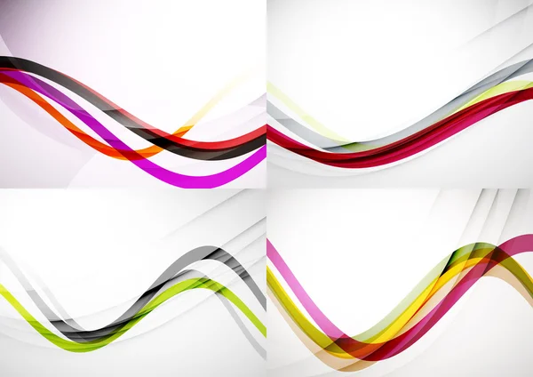 Set of abstract backgrounds. Curve wave lines with light and shadow effects — Stock Vector