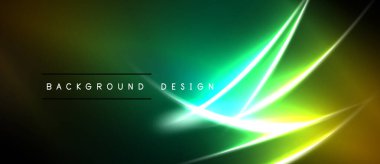 Soyut neon çizgileri parlak yeşil, sarı gradyanlar yaratır. Karanlık sınırları olan modern arka plan tasarımı. Basit, zarif bir sunum..