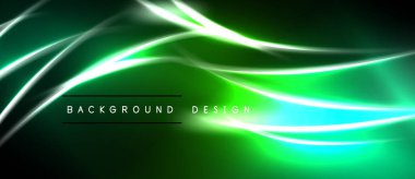Koyu arkaplanda soyut yeşil ışık çizgileri var. Modern tasarım elementi, enerjik enerji, düzgün kıvrımlar. Mükemmel arkaplan.