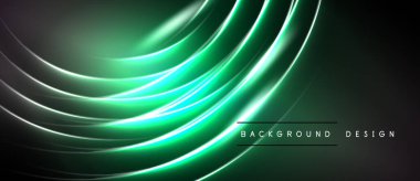 Koyu arkaplan üzerinde soyut yeşil çizgiler. Yumuşak kıvrımlar dinamik ve modern görsel efektler yaratır. Dijital projeler için zarif tasarım.