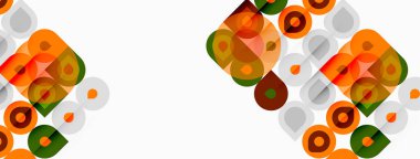 Soyut geometrik şekiller, daireler, kareler, dikdörtgenler. Sıcak renkler hakim, modern desenler yaratıyor. Minimalist tasarım, temiz çizgiler.