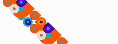 Soyut tasarım renkli daireler, turuncu şekiller içerir. Geometrik elementlerle minimalist kompozisyon, temiz estetik. Basit, modern..