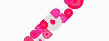 Soyut pembe, gri şekiller beyaz arkaplana dağılmış. Minimalist tasarım, basit formlar, modern estetik.