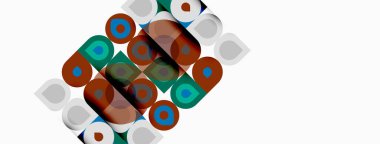 Soyut şablon yuvarlak dikdörtgenleri tekrarlıyor. Renkler arasında kahverengi, deniz mavisi, turuncu, gri var. Tasarım çapraz görünüyor, modern.