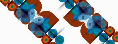 Soyut şablon tekrarlayan şekiller, renk karışımı içerir. Kahverengi, deniz mavisi, turuncu baskın tasarım, dinamik görsel doku yaratıyor.