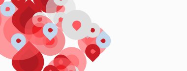 Üst üste binen daireler içeren soyut kompozisyon. Gözlük aralığı açık pembe ile koyu kırmızı arasında. Minimalist tasarım, temiz estetik.