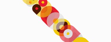 Üst üste binen daireler, sıcak renkler, çapraz düzenleme içeren soyut kompozisyon. Minimalist tasarım, modern estetik, basit şekiller..