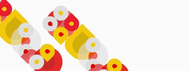 Retro tipografi tasarımı, üst üste binen çemberler ile kelime retro oluşturur. Renkler kırmızı, sarı, bej. Minimalist estetik, temiz çizgiler..