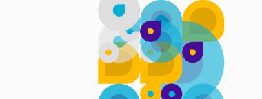 Soyut renkli daireler çakışıyor, dinamik görsel kompozisyon oluşturuyor. Parlak renkler beyaz arkaplana hakim. Modern tasarım ögesi.