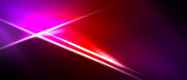 Soyut enerjik ışık çizgileri kesişir. Koyu siyahlar parlak mora, kırmızı tonlara zıt düşerler. Dinamik enerji merkezi noktadan yayılır.