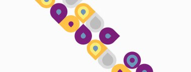 Soyut şablon daireler, kareler, çapraz düzenleme içerir. Mor, sarı, gri renkler basit tasarıma hakim. Modern estetik.