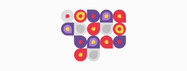 Soyut geometrik şekiller, daireler, kareler, mor, pembe, gri renkler. Minimalist tasarım, model, modern estetik. Basit kompozisyon.