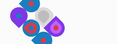 Soyut şekiller, mor, açık mavi renkler kompozisyona hakim. Minimalist tasarım, geometrik formlar oyuncu görsel etki yaratır.