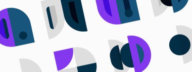 Soyut geometrik şekiller, daireler, dikdörtgenler, mor, yeşil, gri. Minimalist tasarım, tekrarlayan desen, modern estetik. Temiz çizgiler, düz çizimler..