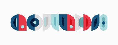 Soyut geometrik şekiller renkli desenler oluşturur. Çemberler, kavisler, dikdörtgenler orta çağ modern estetiği yaratır. Basit tasarım, temiz çizgiler.