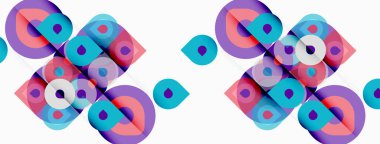 Soyut geometrik desen. Üst üste binen kareler, daireler, canlı renkler dinamik görsel doku oluşturur. Modern tasarım ögesi.