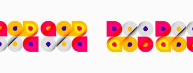 Renkli daireler, kareler tekrar desenler. Parlak renkler eğlenceli tasarım yaratır. Basit geometri kompozisyona hakim olur.