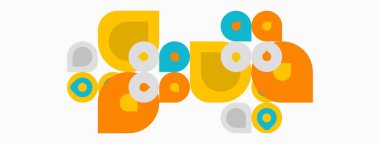 Soyut geometrik şekiller, turuncu, mavi, gri. Minimalist tasarım, neşeli kompozisyon, modern estetik. Basit formlar görsel ilgi yaratır.