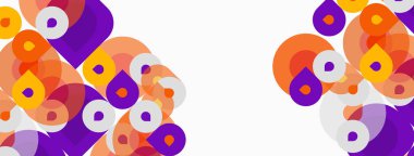 Soyut geometrik şekiller, turuncu, mor, sarı renkler. Üst üste binen daireli minimalist tasarım, temiz estetik. Modern desen.