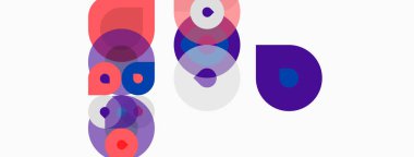 Üst üste binen daireler, değişik boyutlarda, mor, pembe renkler içeren soyut kompozisyon. Minimalist tasarım, temiz arkaplan.