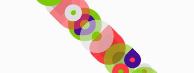 Soyut renk çakışan daireler köşegen desen oluşturur. Minimalist tasarım, parlak renkler, basit şekiller kompozisyona hakim..