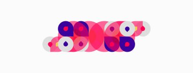 Üst üste binen daireler içeren soyut kompozisyon. Pembe, mor, beyaz renkler dinamik görsel efekt yaratır. Modern tasarım ögesi.