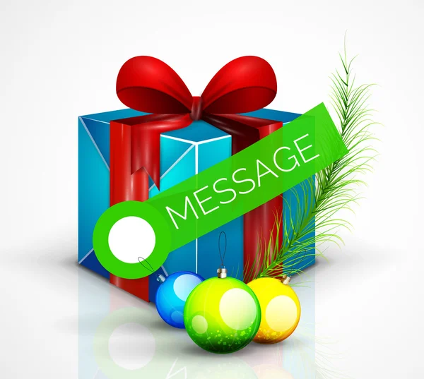 Scatola regalo con giocattoli a sfera natalizi, illustrazione vettoriale, elemento di biglietto di auguri — Vettoriale Stock