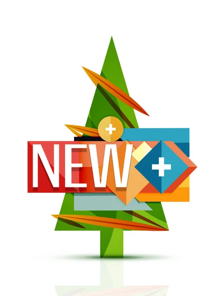 Feliz árbol de Navidad con la promoción de la venta comercial de pegatinas — Vector de stock
